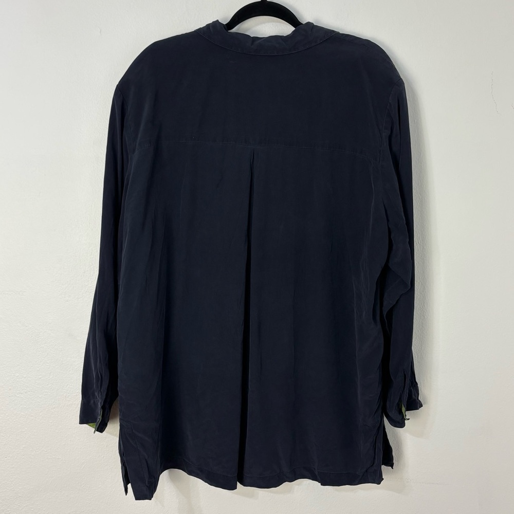 Vtg Maggie McNaughton‎ Womens Silk Navy Green Buttoned Long Sleeve Tunic Top 3X - Picture 2 of 11